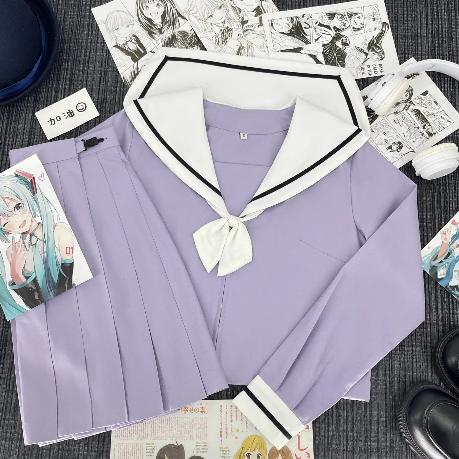 Cute Japanese-style Summer School Uniform Skirt For Girls Cosplay Purple Shirt Jk Sailor Uniform Women's Party Long-sleeve Suit