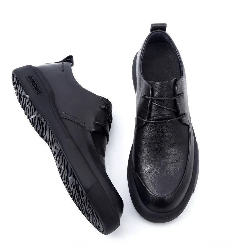 Black Men Dress Casual Shoes British Fashion Round Toe Breathable Soft Sole Comfortable Lace Up