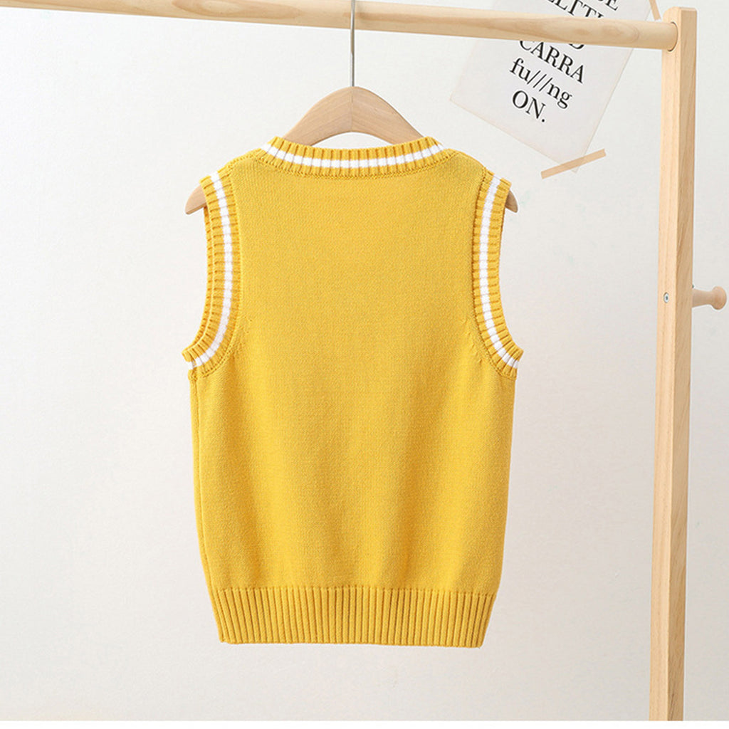 Boys Girls School Uniform Waistcoat Casual Knitted Sweater Vest V Neck Preppy Style Outerwear Children Spring Autumn Clothing