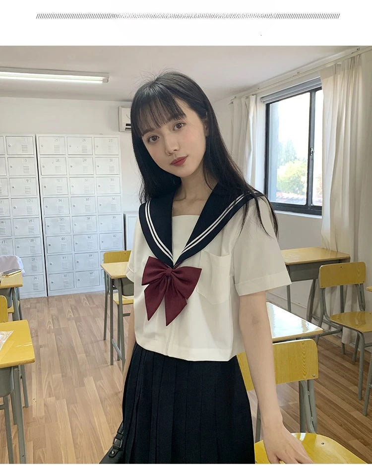 Traditional Versatile JK School Uniform Skirt Japanese Kansai Collar Two-piece Sailor Uniform Academic Style Graduation Outfit