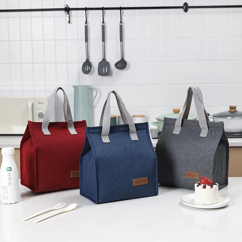 Lunch Bag Thermal Insulation Lunch Box Storage Handbag Solid Color Multifunctional Kid School Lunch Bags Picnic Food Pouch New