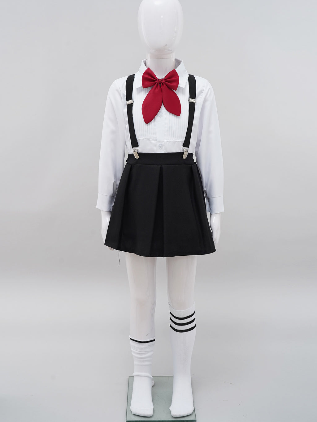 Kids Girls Student School Uniform Shirt Top with Suspenders Skirt Socks Children Choir Stage Performance Suit Schoolgirl Costume