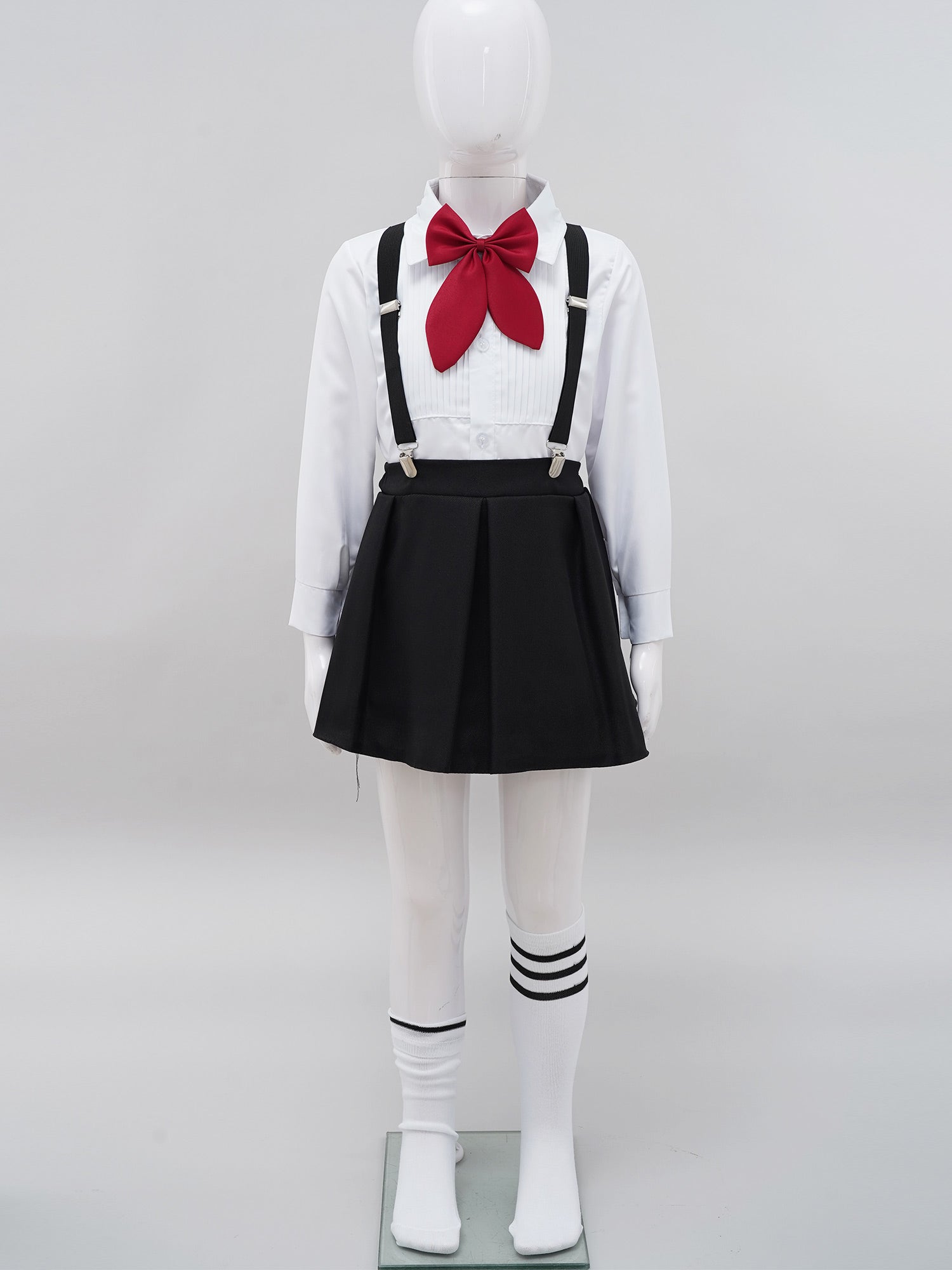 Kids Girls Student School Uniform Shirt Top with Suspenders Skirt Socks Children Choir Stage Performance Suit Schoolgirl Costume