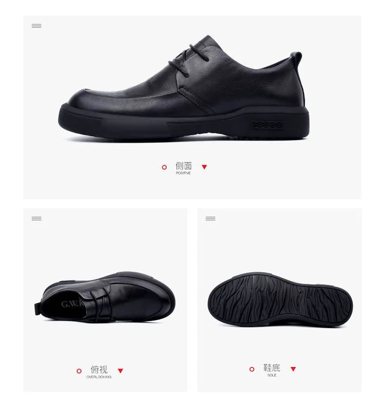 Black Men Dress Casual Shoes British Fashion Round Toe Breathable Soft Sole Comfortable Lace Up