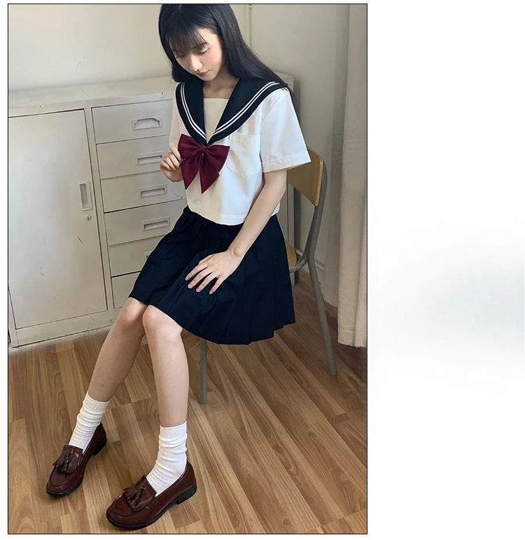 Traditional Versatile JK School Uniform Skirt Japanese Kansai Collar Two-piece Sailor Uniform Academic Style Graduation Outfit