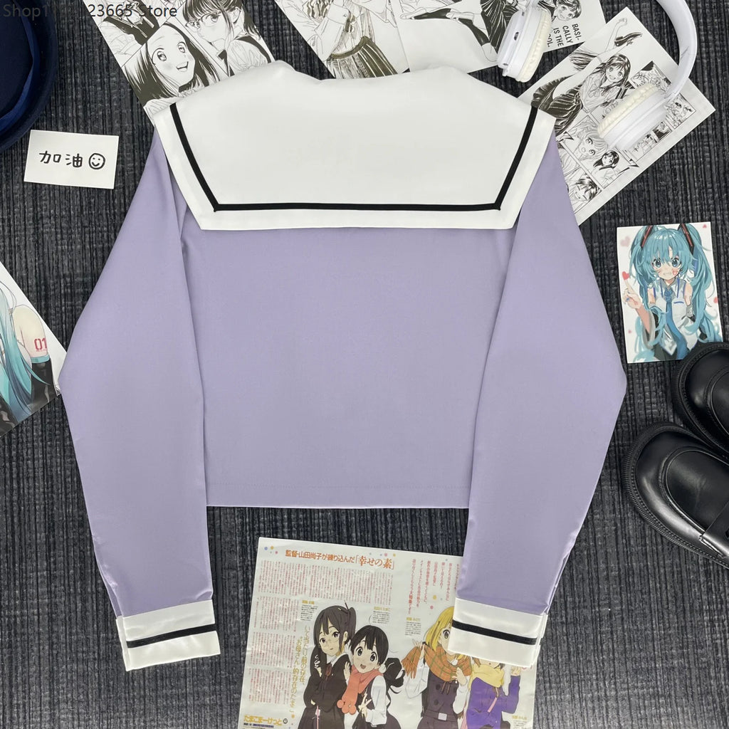 Cute Japanese-style Summer School Uniform Skirt For Girls Cosplay Purple Shirt Jk Sailor Uniform Women's Party Long-sleeve Suit