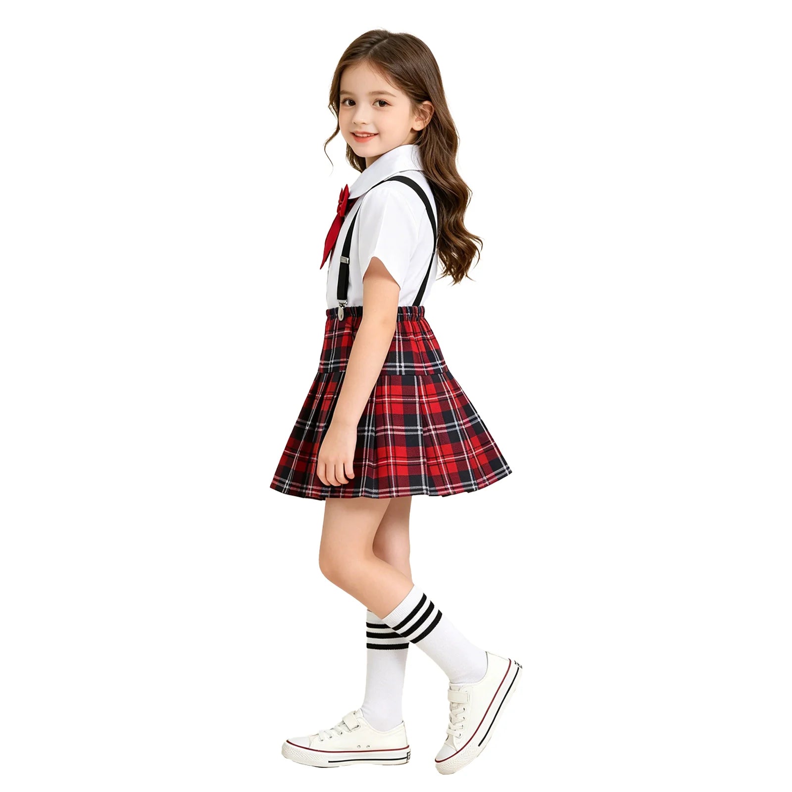 Kids Girls Student School Uniform Shirt Top with Suspenders Skirt Socks Children Choir Stage Performance Suit Schoolgirl Costume