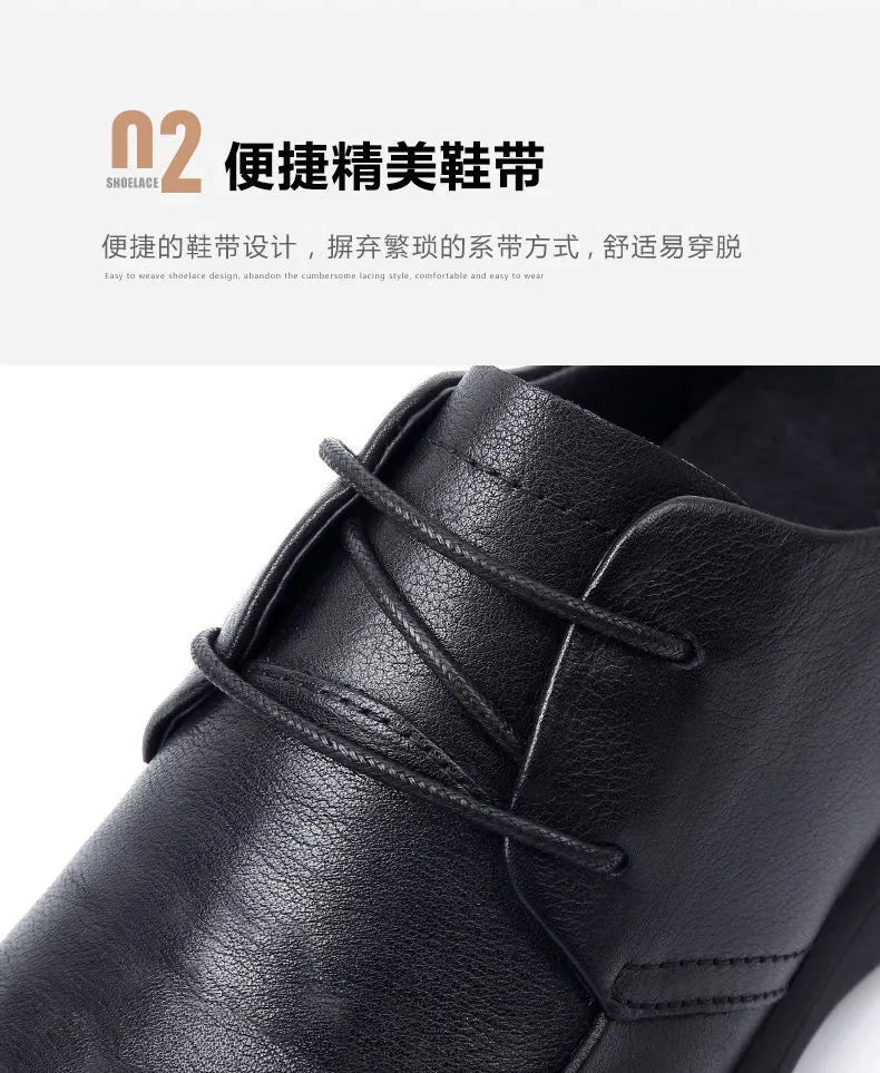 Black Men Dress Casual Shoes British Fashion Round Toe Breathable Soft Sole Comfortable Lace Up