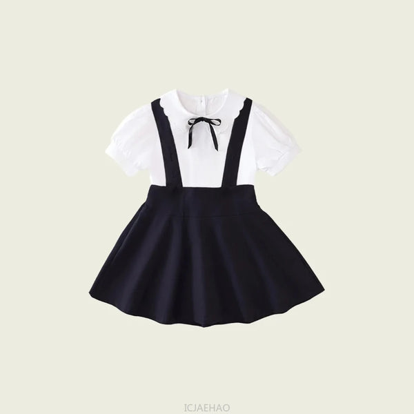 Kids White Blouse Pleated Skirt Sets Sundress Black for Girls Elementary School Student Uniform Suit Blue School Children Dress