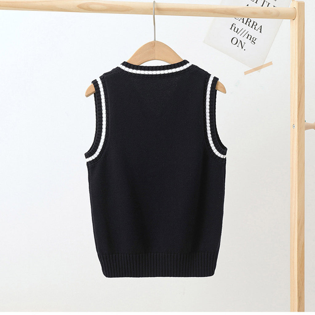 Boys Girls School Uniform Waistcoat Casual Knitted Sweater Vest V Neck Preppy Style Outerwear Children Spring Autumn Clothing