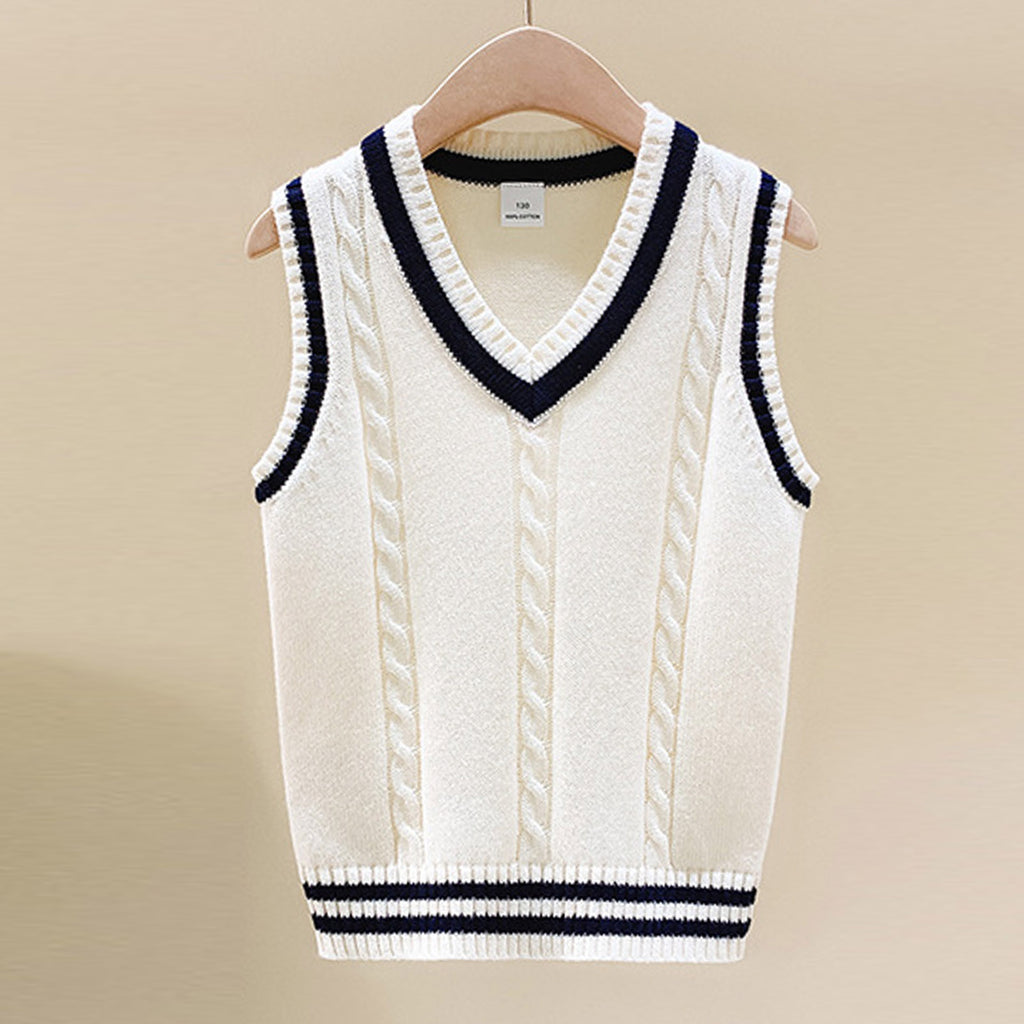 Boys Girls School Uniform Waistcoat Casual Knitted Sweater Vest V Neck Preppy Style Outerwear Children Spring Autumn Clothing