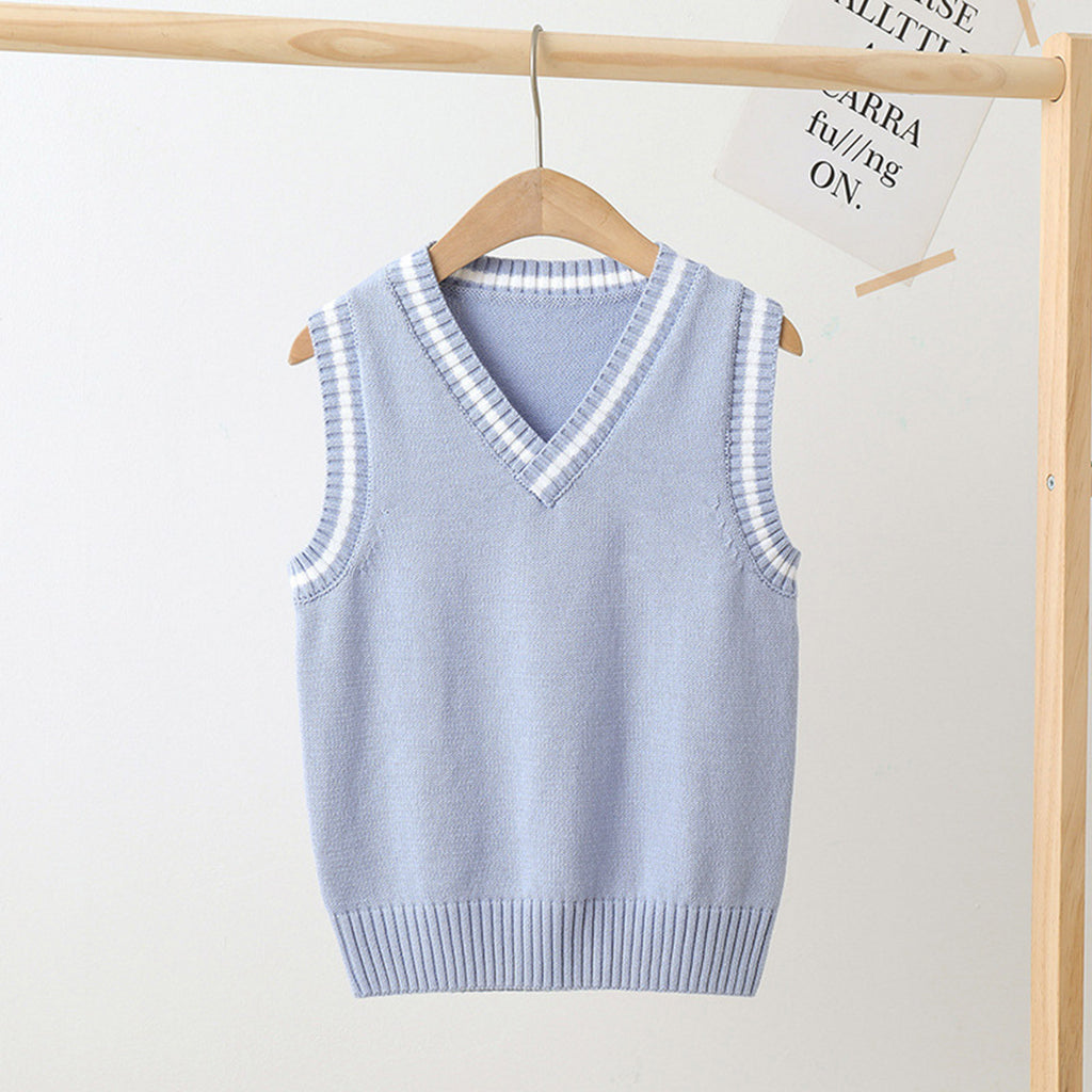 Boys Girls School Uniform Waistcoat Casual Knitted Sweater Vest V Neck Preppy Style Outerwear Children Spring Autumn Clothing