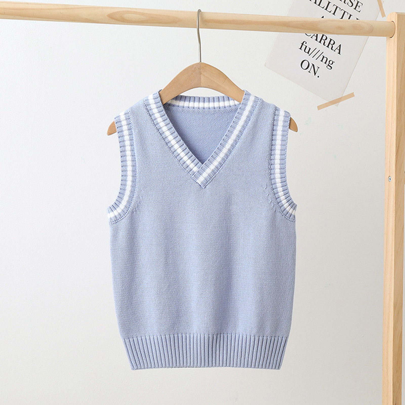 Boys Girls School Uniform Waistcoat Casual Knitted Sweater Vest V Neck Preppy Style Outerwear Children Spring Autumn Clothing