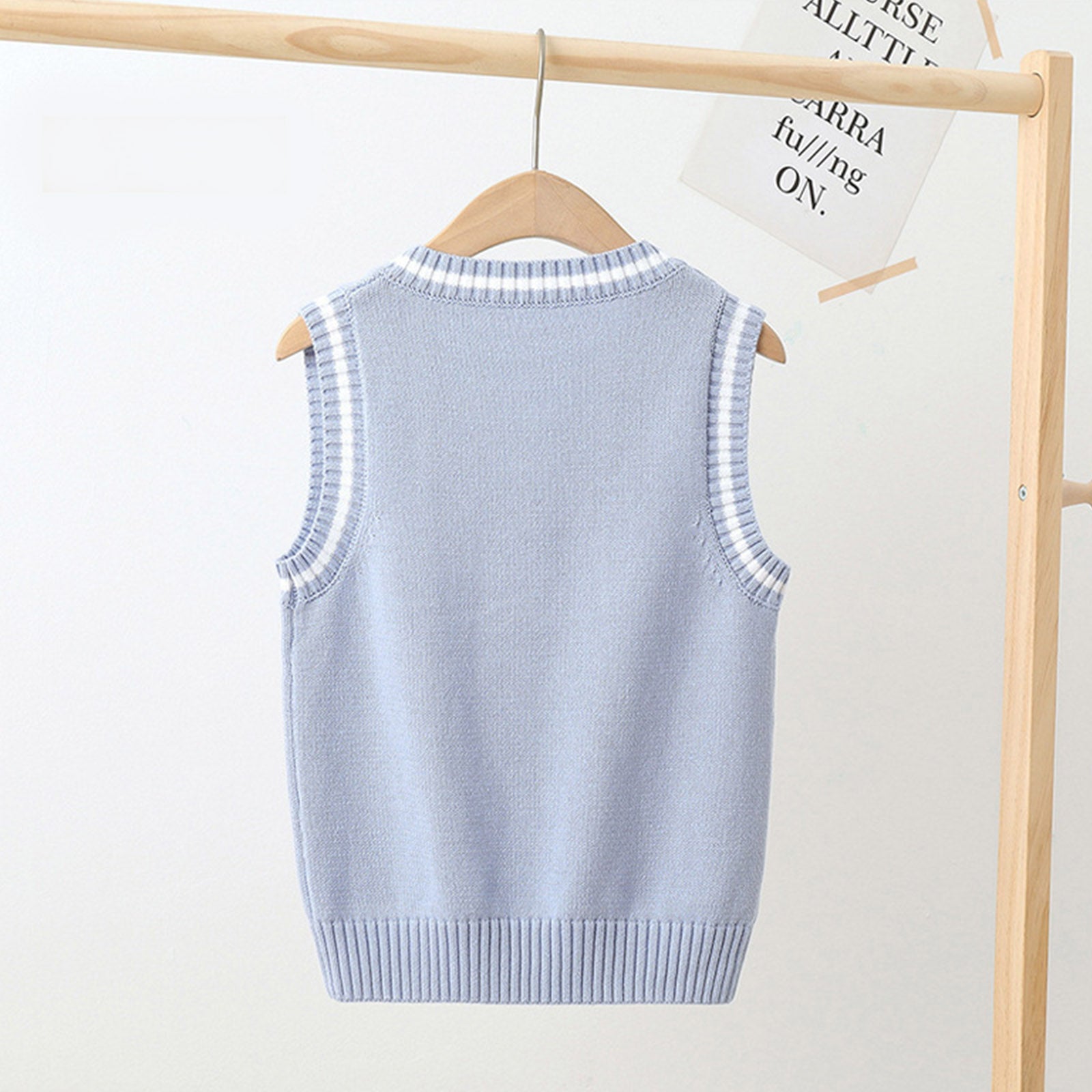 Boys Girls School Uniform Waistcoat Casual Knitted Sweater Vest V Neck Preppy Style Outerwear Children Spring Autumn Clothing