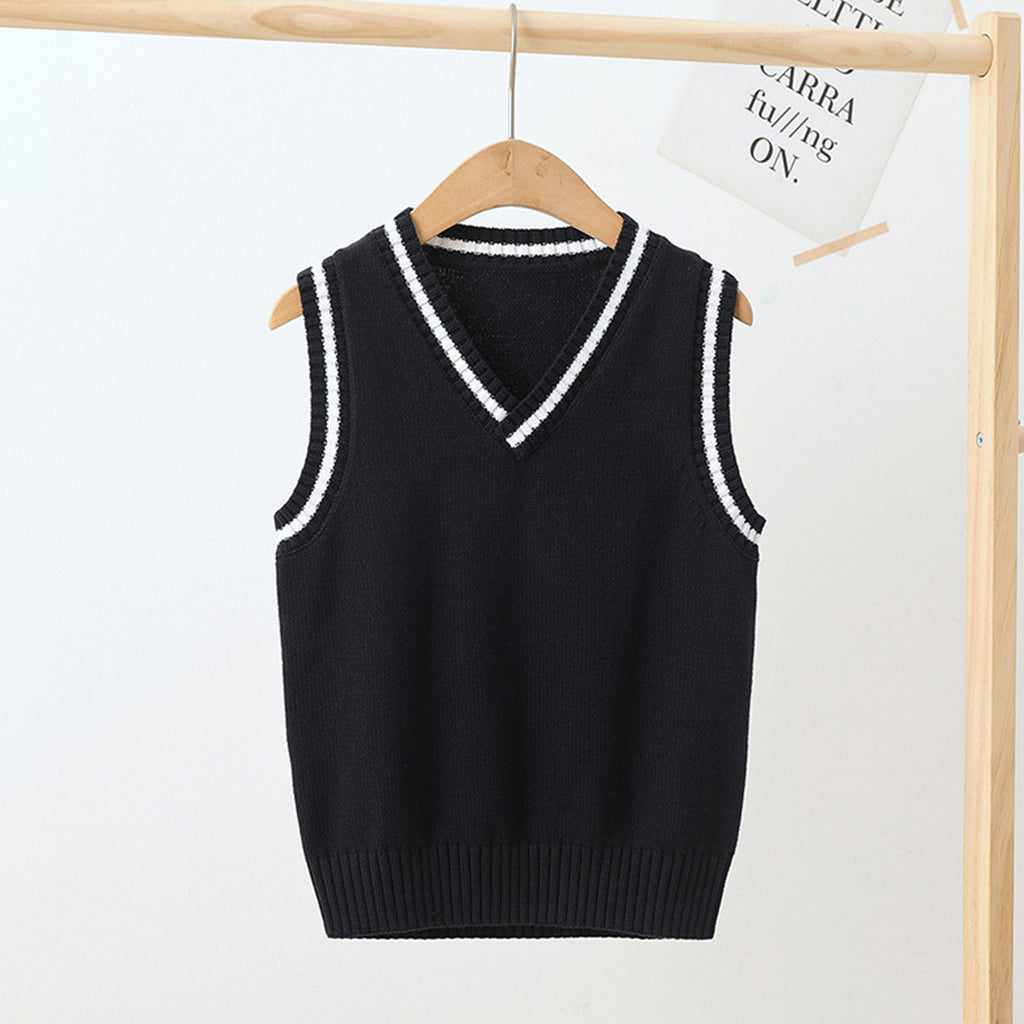 Boys Girls School Uniform Waistcoat Casual Knitted Sweater Vest V Neck Preppy Style Outerwear Children Spring Autumn Clothing