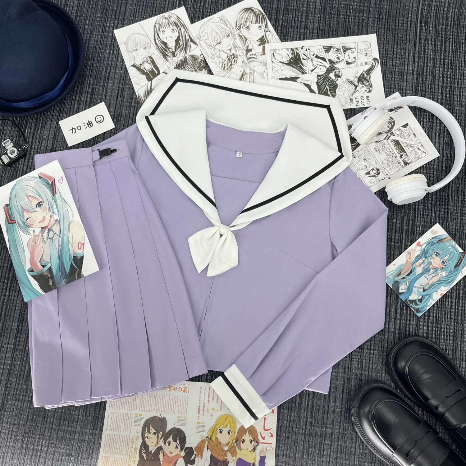 Cute Japanese-style Summer School Uniform Skirt For Girls Cosplay Purple Shirt Jk Sailor Uniform Women's Party Long-sleeve Suit