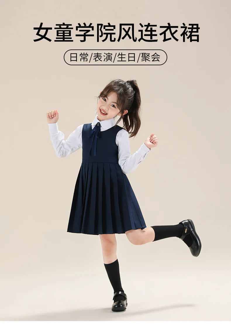 School Uniform Preppy Girls Clothes for Teenagers Baby Elegant Dress  Spring Autumn Children Costumes 8 10 12 13 Years