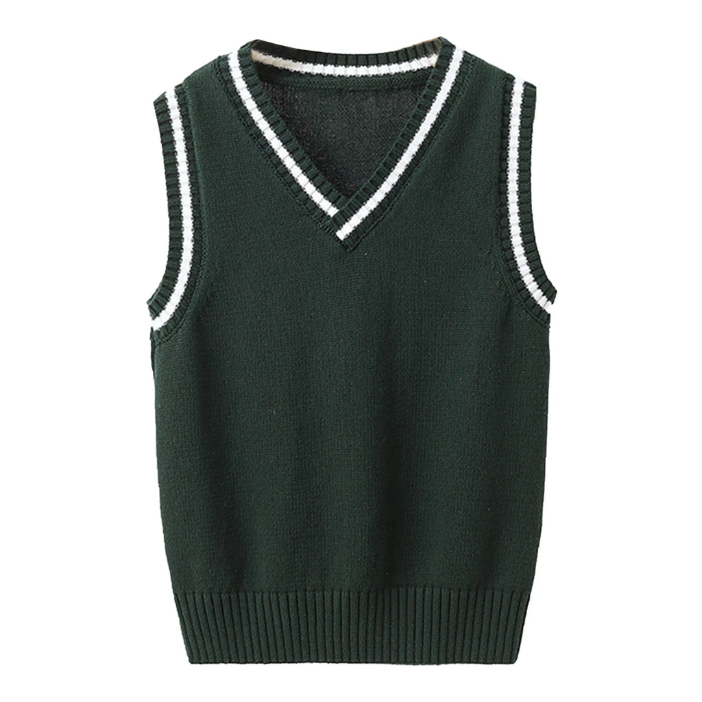 Boys Girls School Uniform Waistcoat Casual Knitted Sweater Vest V Neck Preppy Style Outerwear Children Spring Autumn Clothing