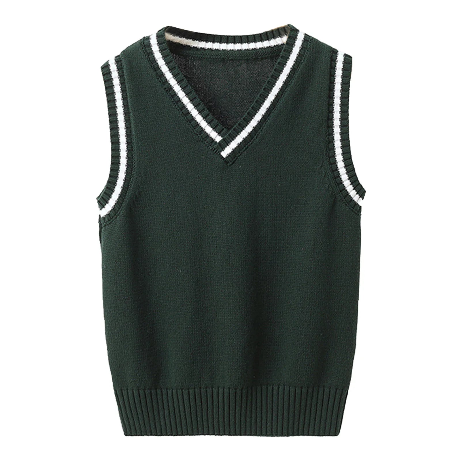 Boys Girls School Uniform Waistcoat Casual Knitted Sweater Vest V Neck Preppy Style Outerwear Children Spring Autumn Clothing