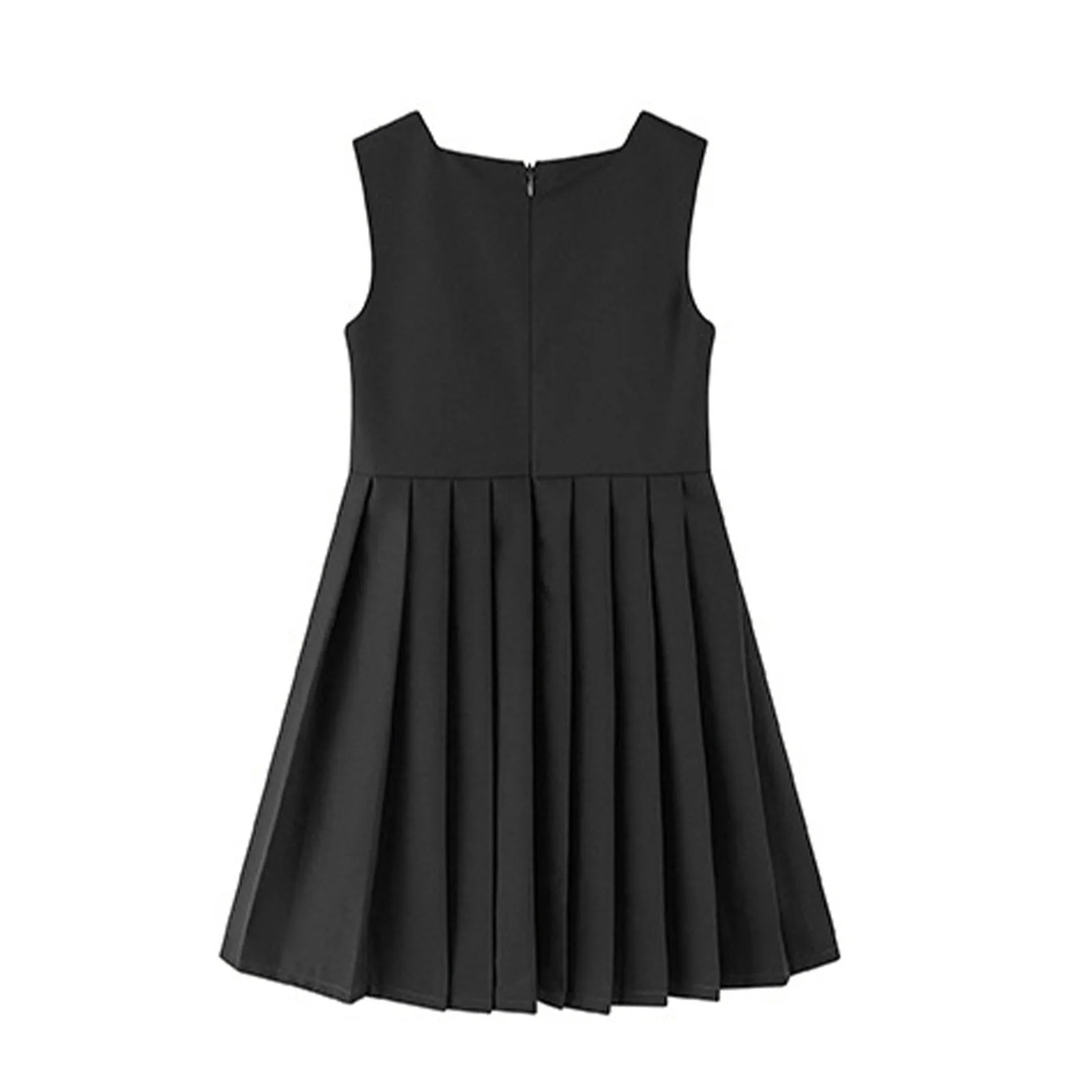 Kids Girls School Uniform Jumper Dress Student Uniform Costume Round Neck Sleeveless Zipper Pleated Dress School Uniforms
