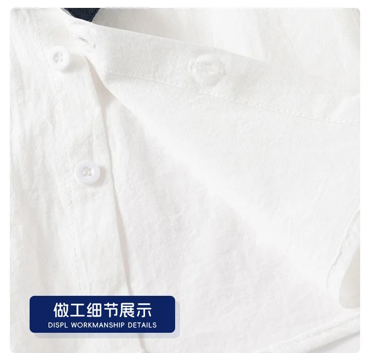 Kids Boys Girls Short Sleeve School Uniform Shirts Bear Embroidery Blouse With Tie Toddler Plaid White Lapel Collar Cotton Tops