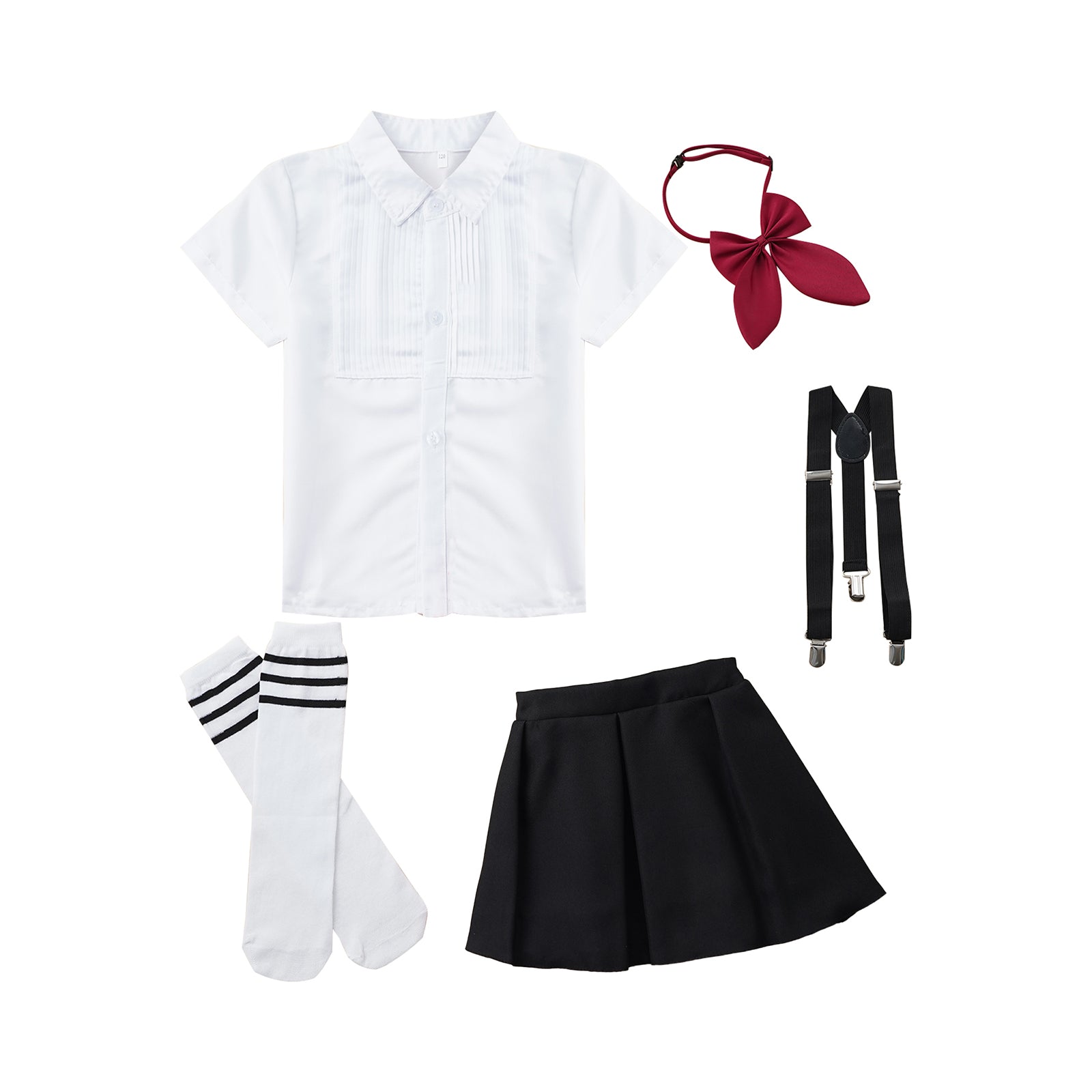 Kids Girls Student School Uniform Shirt Top with Suspenders Skirt Socks Children Choir Stage Performance Suit Schoolgirl Costume