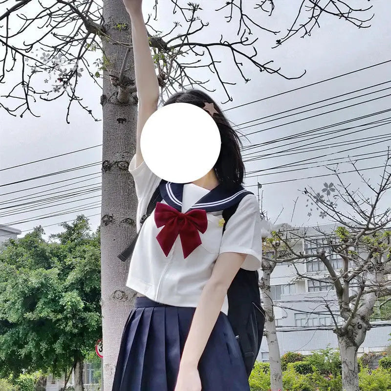 Traditional Versatile JK School Uniform Skirt Japanese Kansai Collar Two-piece Sailor Uniform Academic Style Graduation Outfit