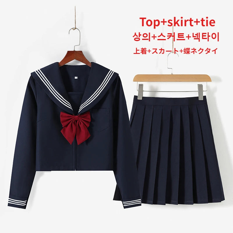 Japanese School Uniform Girls Fashion Versatile College Style Fresh Sweet Jk Suit Basic Sailor Suit Female Long-sleeved Suit New