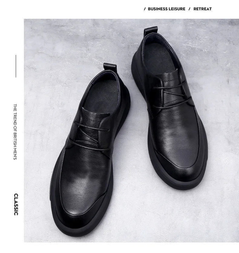 Black Men Dress Casual Shoes British Fashion Round Toe Breathable Soft Sole Comfortable Lace Up