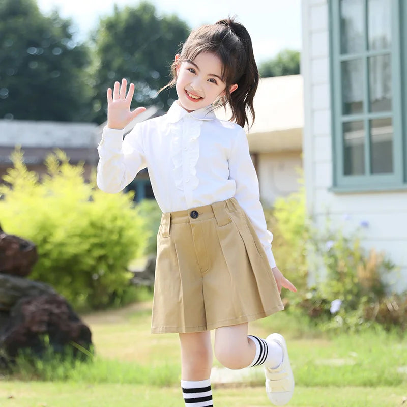 College Preppy Style Kids Uniform Skirt for Girls to School Girl Khaki Pleated Skirt Clothes Elegant Child Uniform For Teenager