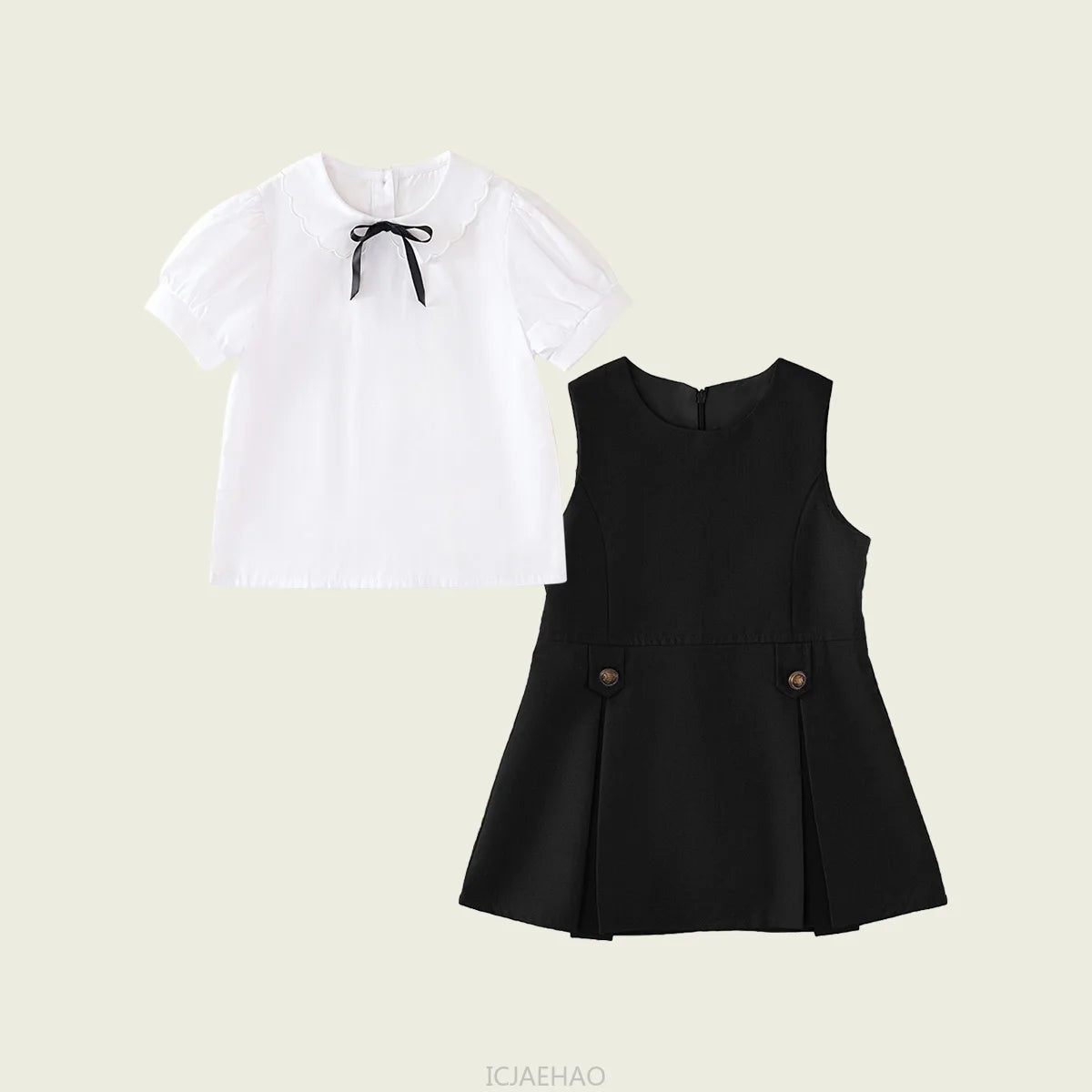 Kids White Blouse Pleated Skirt Sets Sundress Black for Girls Elementary School Student Uniform Suit Blue School Children Dress