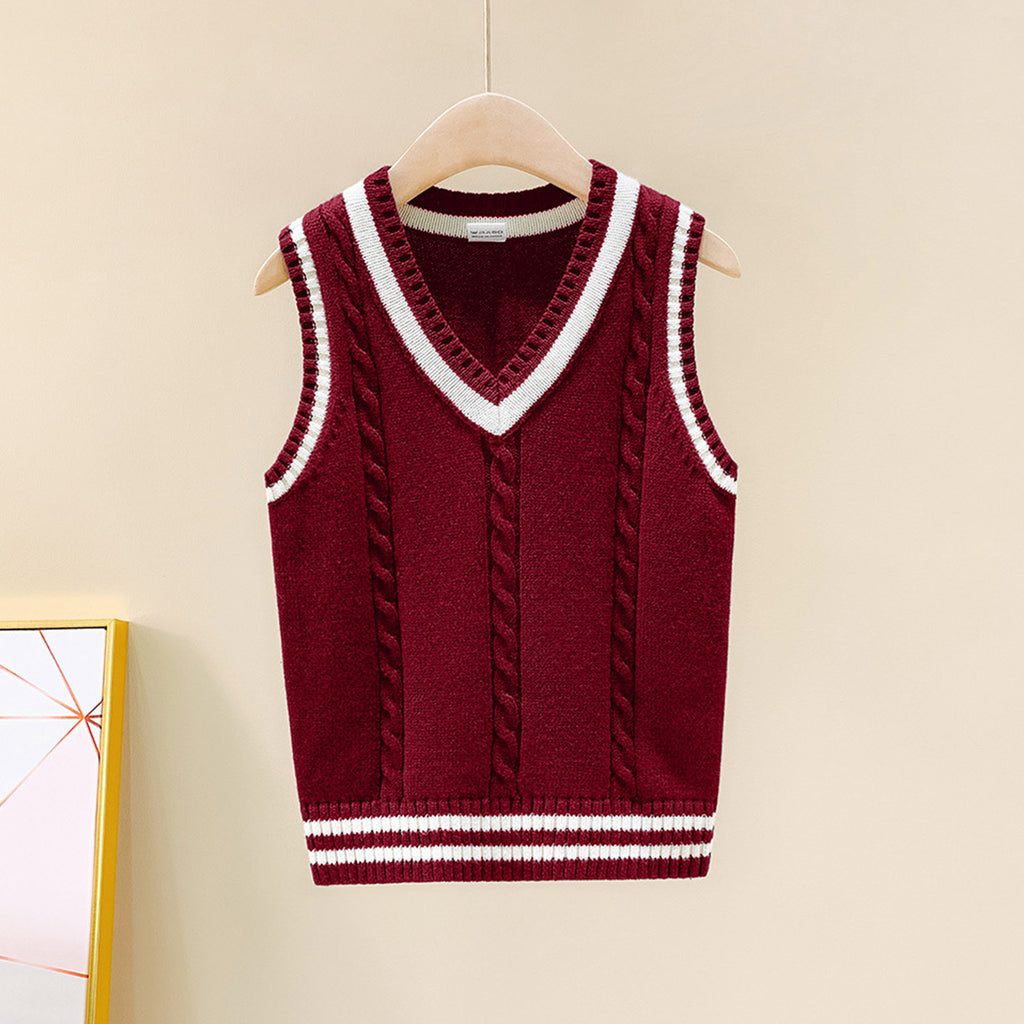 Boys Girls School Uniform Waistcoat Casual Knitted Sweater Vest V Neck Preppy Style Outerwear Children Spring Autumn Clothing
