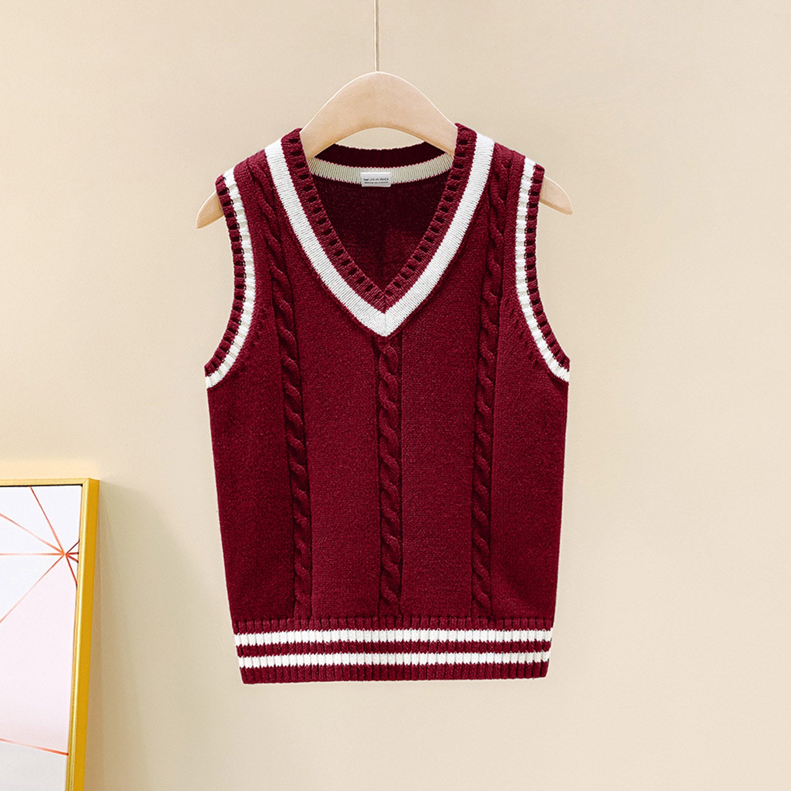 Boys Girls School Uniform Waistcoat Casual Knitted Sweater Vest V Neck Preppy Style Outerwear Children Spring Autumn Clothing