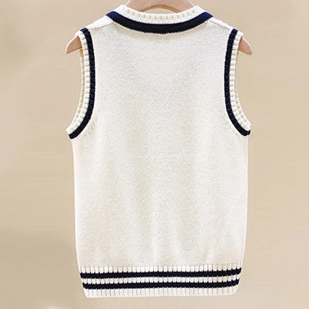 Boys Girls School Uniform Waistcoat Casual Knitted Sweater Vest V Neck Preppy Style Outerwear Children Spring Autumn Clothing
