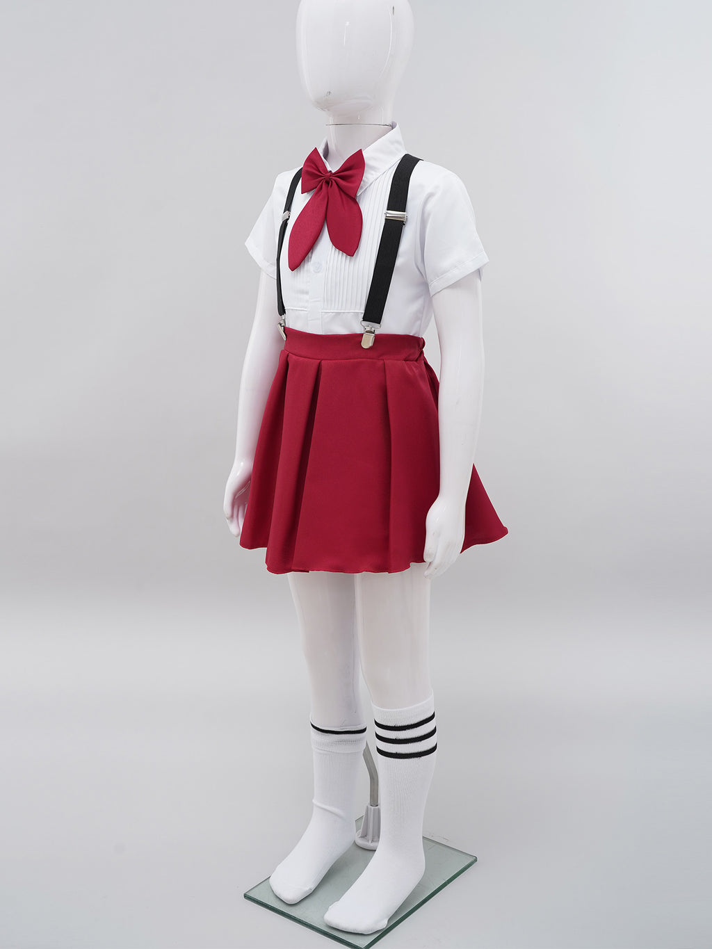 Kids Girls Student School Uniform Shirt Top with Suspenders Skirt Socks Children Choir Stage Performance Suit Schoolgirl Costume