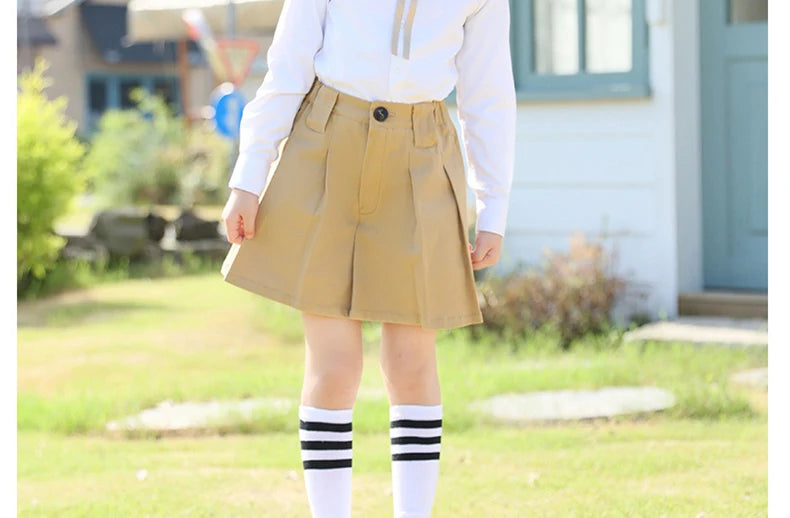 College Preppy Style Kids Uniform Skirt for Girls to School Girl Khaki Pleated Skirt Clothes Elegant Child Uniform For Teenager