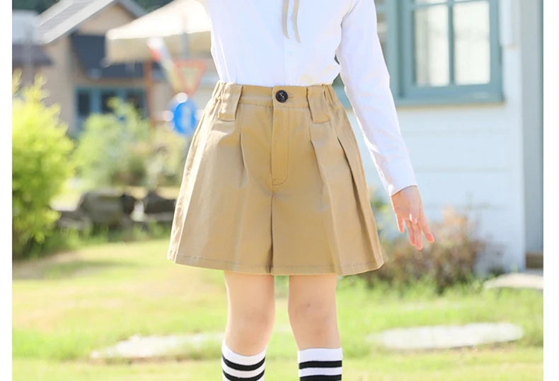 College Preppy Style Kids Uniform Skirt for Girls to School Girl Khaki Pleated Skirt Clothes Elegant Child Uniform For Teenager