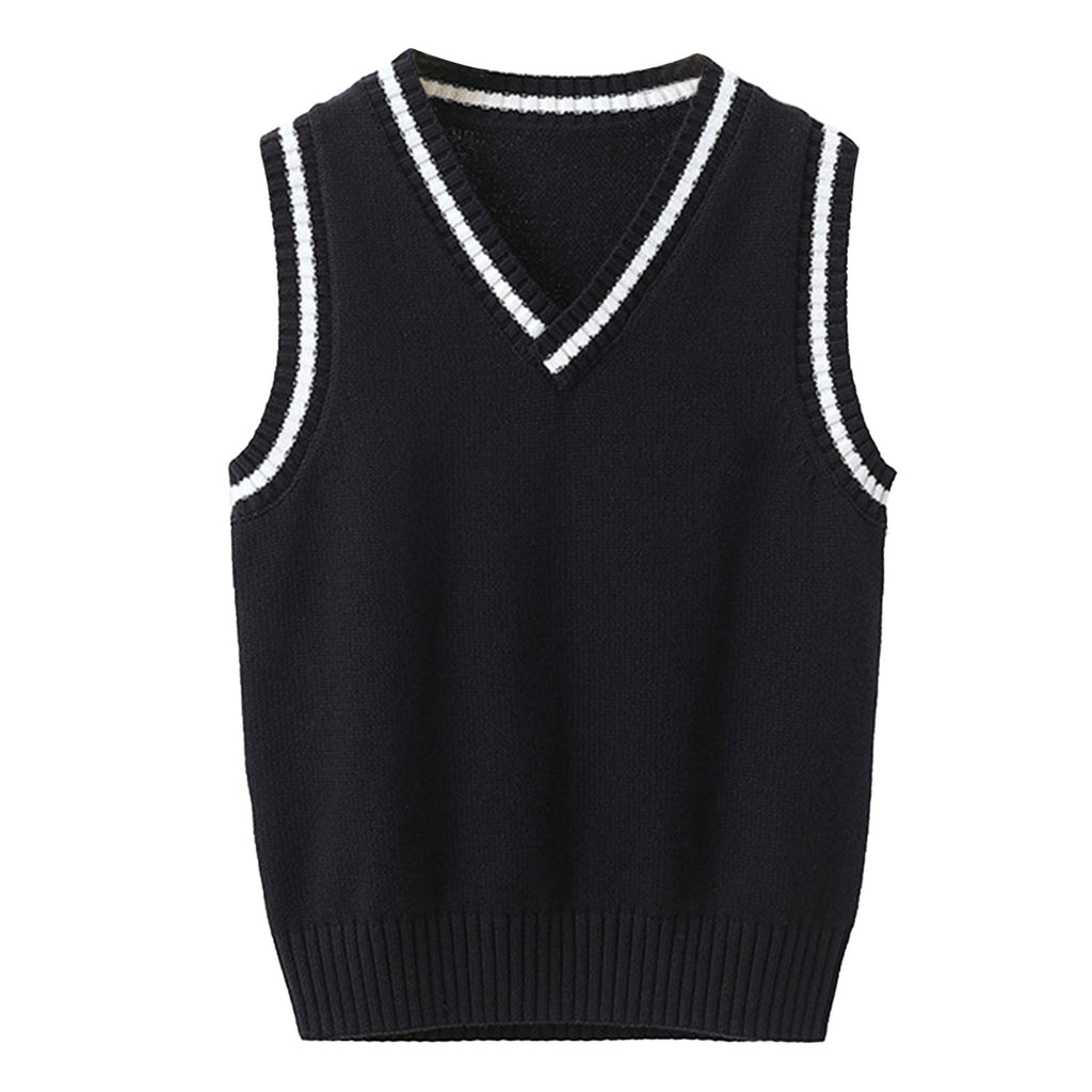 Boys Girls School Uniform Waistcoat Casual Knitted Sweater Vest V Neck Preppy Style Outerwear Children Spring Autumn Clothing
