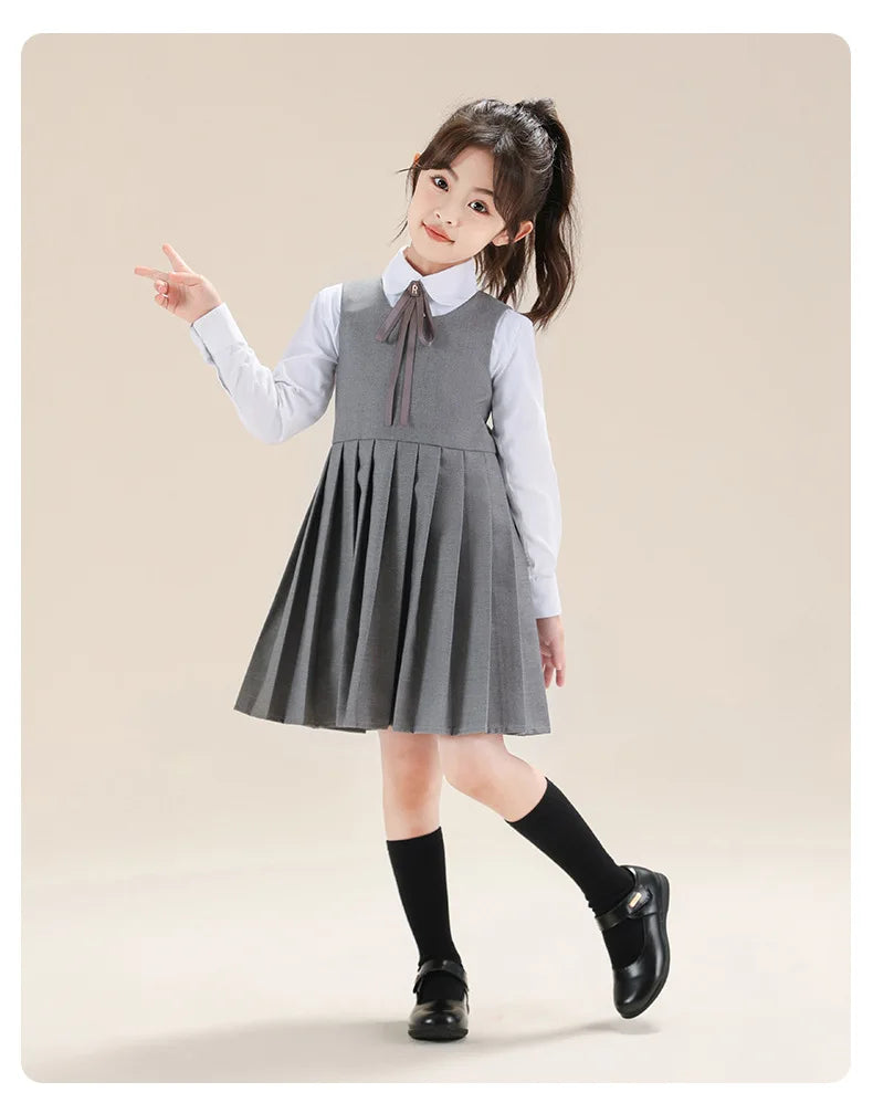 School Uniform Preppy Girls Clothes for Teenagers Baby Elegant Dress  Spring Autumn Children Costumes 8 10 12 13 Years