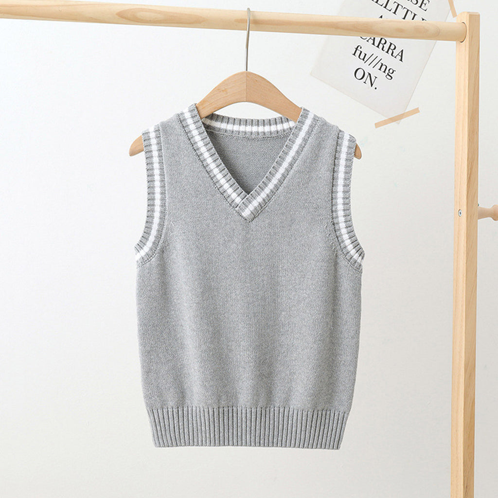 Boys Girls School Uniform Waistcoat Casual Knitted Sweater Vest V Neck Preppy Style Outerwear Children Spring Autumn Clothing