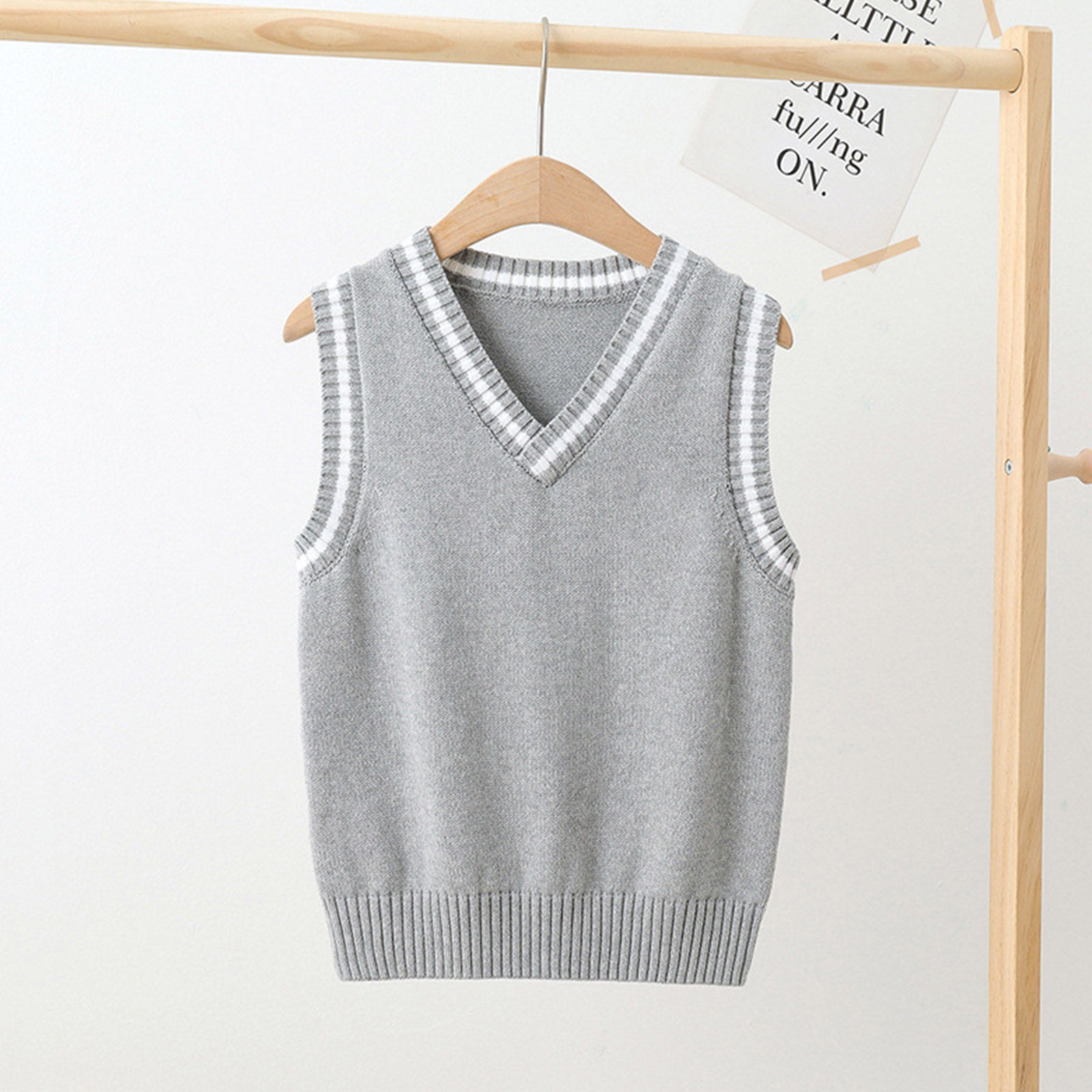Boys Girls School Uniform Waistcoat Casual Knitted Sweater Vest V Neck Preppy Style Outerwear Children Spring Autumn Clothing