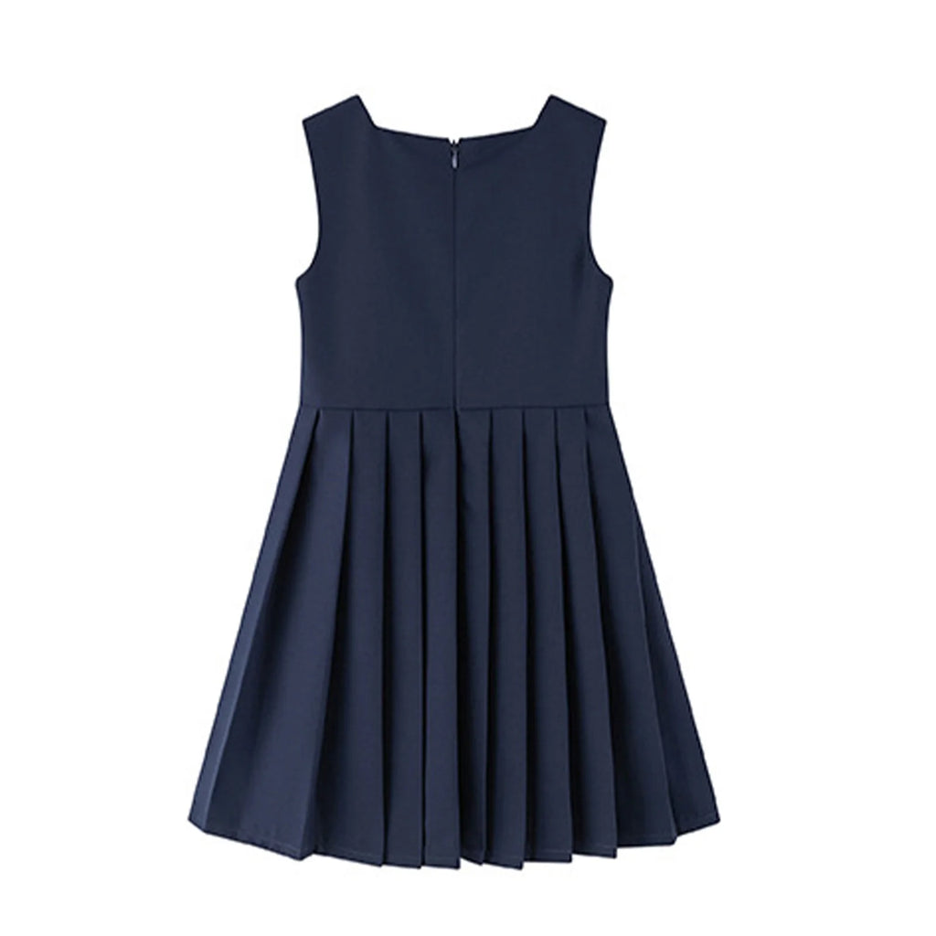 Kids Girls School Uniform Jumper Dress Student Uniform Costume Round Neck Sleeveless Zipper Pleated Dress School Uniforms