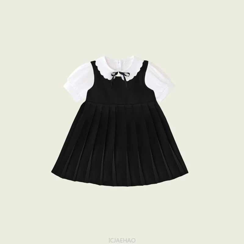 Kids White Blouse Pleated Skirt Sets Sundress Black for Girls Elementary School Student Uniform Suit Blue School Children Dress