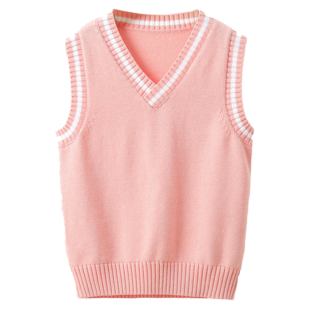 Boys Girls School Uniform Waistcoat Casual Knitted Sweater Vest V Neck Preppy Style Outerwear Children Spring Autumn Clothing