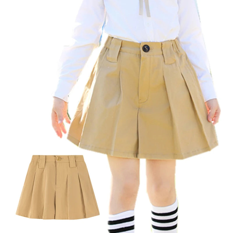 College Preppy Style Kids Uniform Skirt for Girls to School Girl Khaki Pleated Skirt Clothes Elegant Child Uniform For Teenager