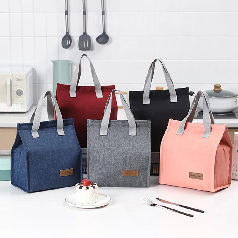 Lunch Bag Thermal Insulation Lunch Box Storage Handbag Solid Color Multifunctional Kid School Lunch Bags Picnic Food Pouch New