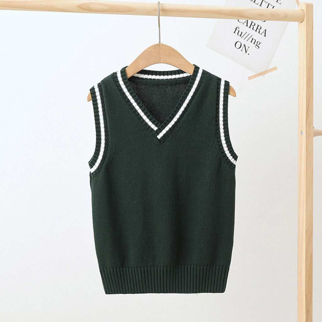 Boys Girls School Uniform Waistcoat Casual Knitted Sweater Vest V Neck Preppy Style Outerwear Children Spring Autumn Clothing