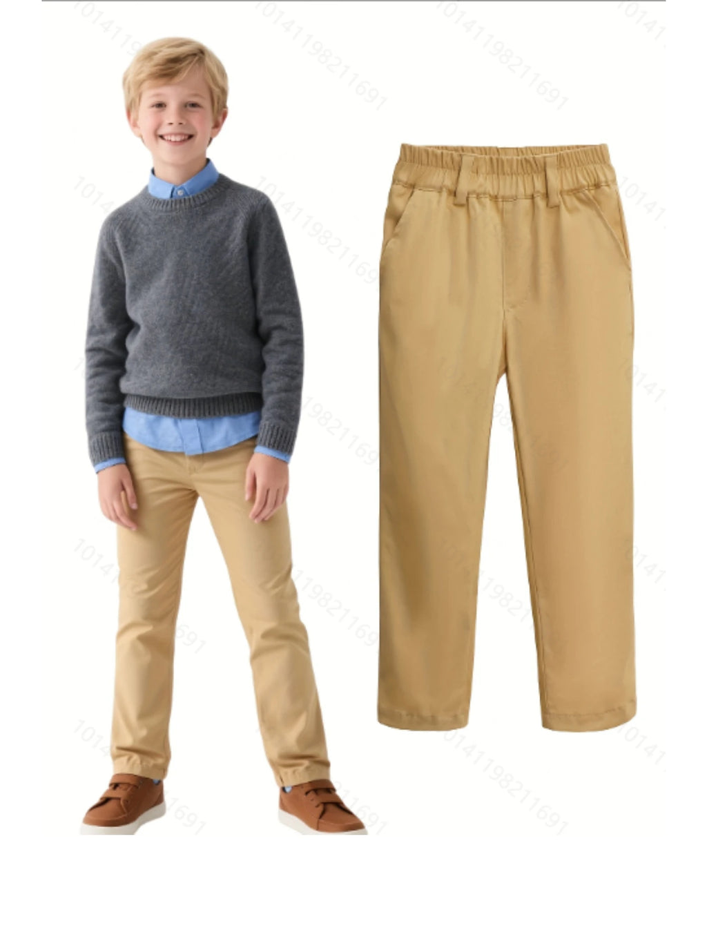Boys' Khaki Pull-On Pants – Elastic Waist, Soft Fabric, Perfect for School & Play, Easy to Wear & Move In