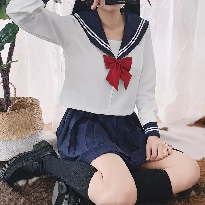 Traditional Versatile JK School Uniform Skirt Japanese Kansai Collar Two-piece Sailor Uniform Academic Style Graduation Outfit