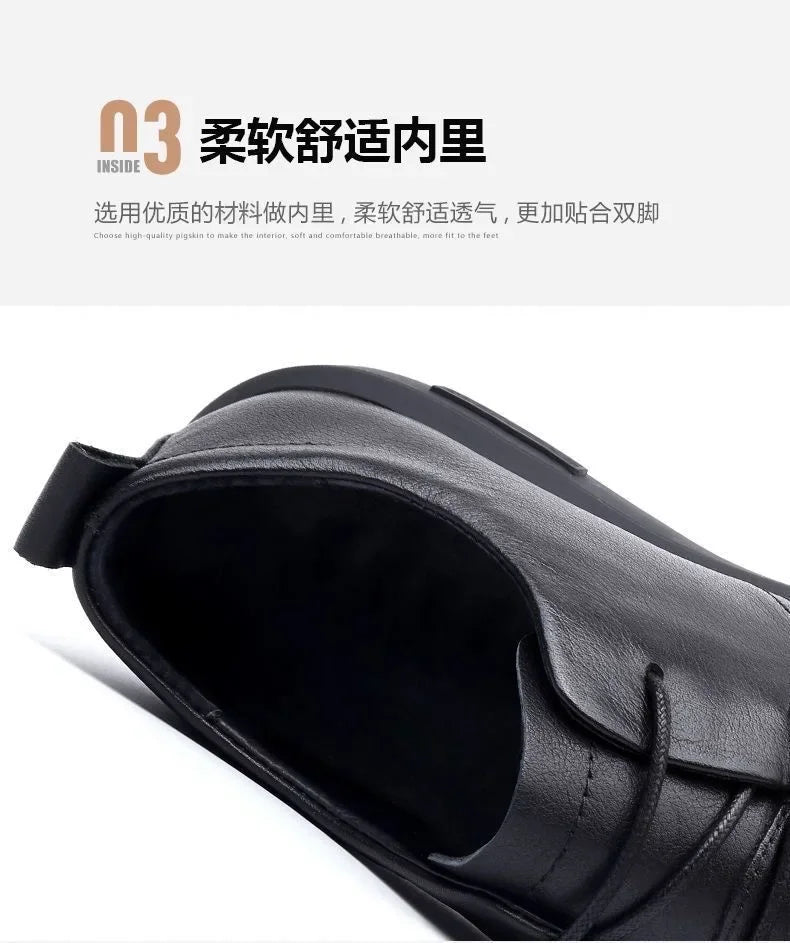 Black Men Dress Casual Shoes British Fashion Round Toe Breathable Soft Sole Comfortable Lace Up